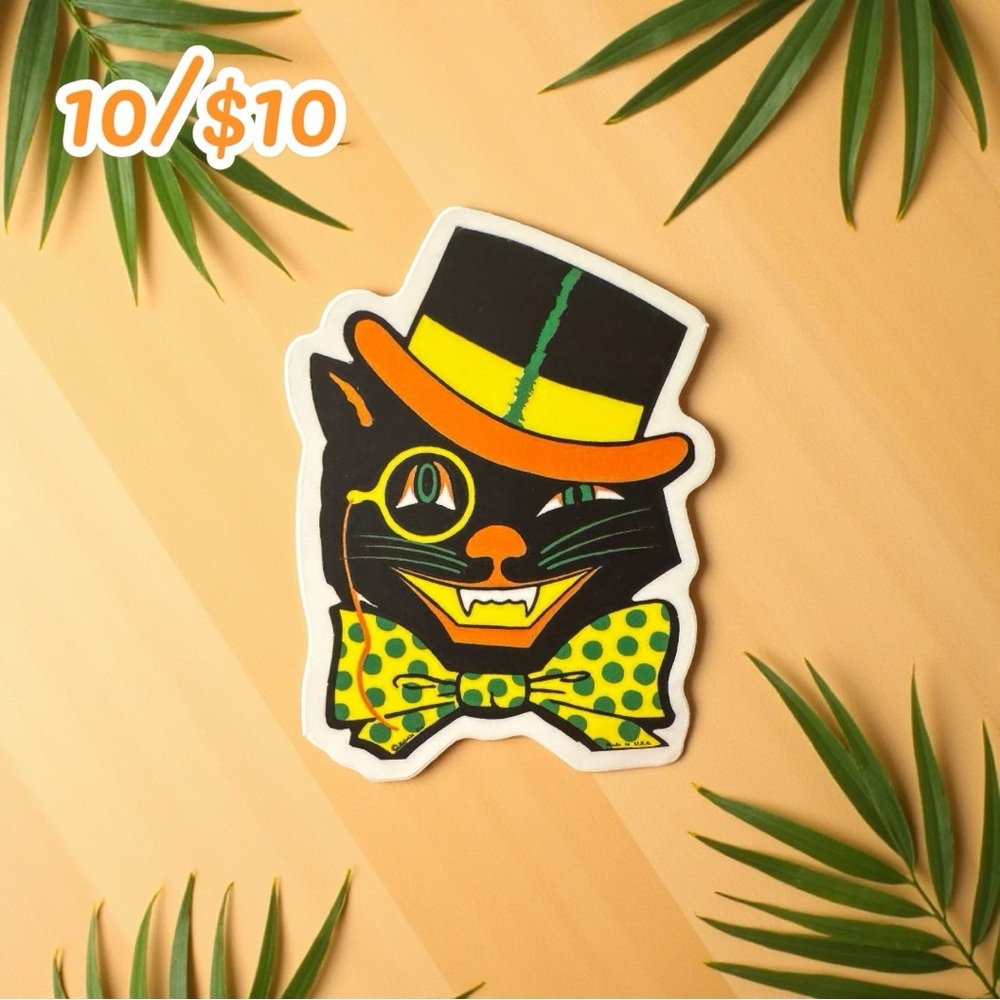 Vintage Halloween Black Cat Sticker – Matte Finish